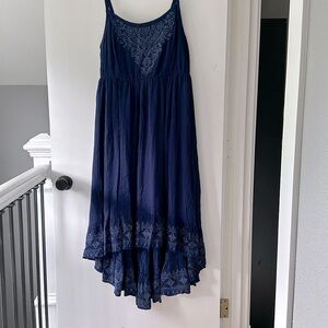 Embroidered Empire Waist High-Low Spaghetti Strapped Dress